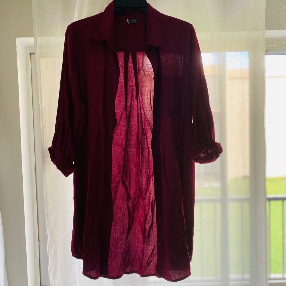 Sparkle And Fade Maroon Long Sleeve Shirt Dress